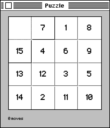The Puzzle desk accessory: a shuffled sliding-tile board.